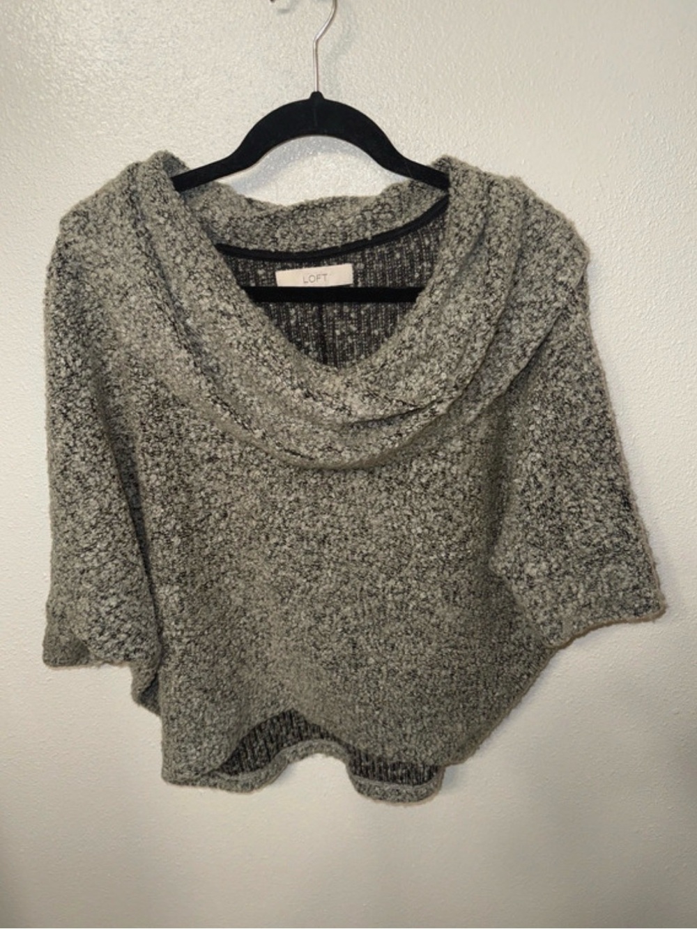 LOFT Gray Bouclé Cowl Neck Sweater Poncho